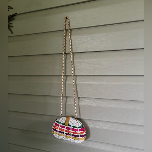 Vintage 70s purse picnic basket style plastic coated wicker shoulder bag EUC - Picture 12 of 15